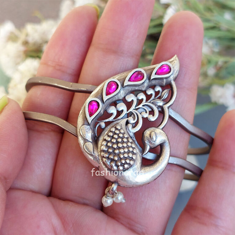 Silver Look Alike Adjustable Peacock Bracelet