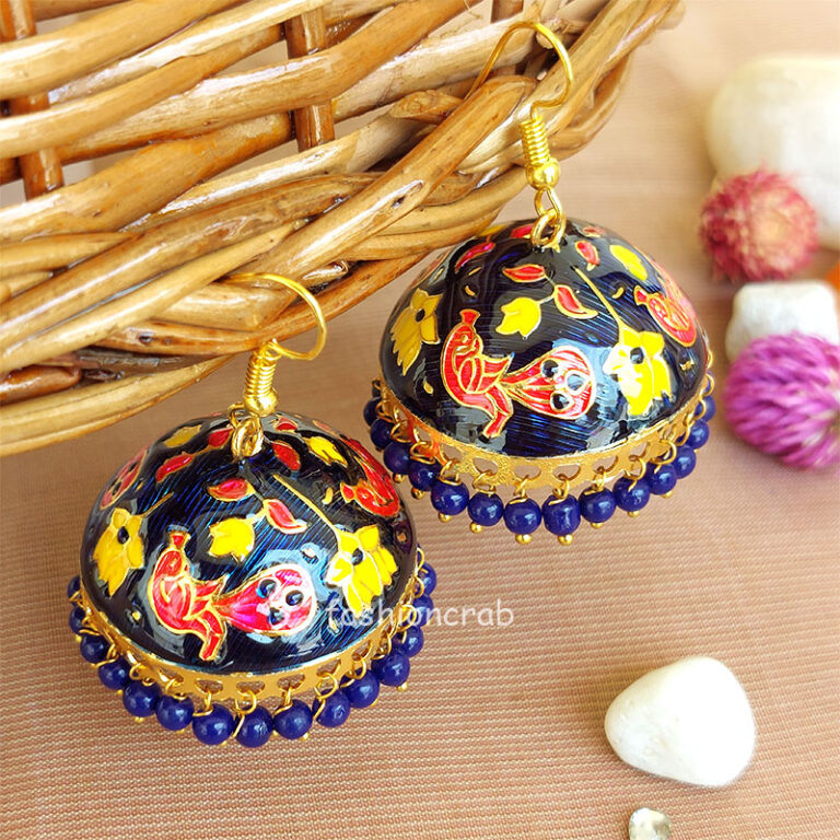 Traditional Peacock Jhumka Earrings for Women – Dark Blue
