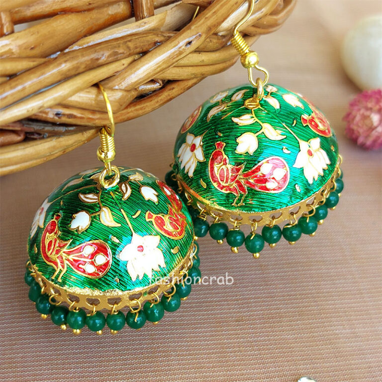 Traditional Peacock Jhumka Earrings for Women – Dark Green