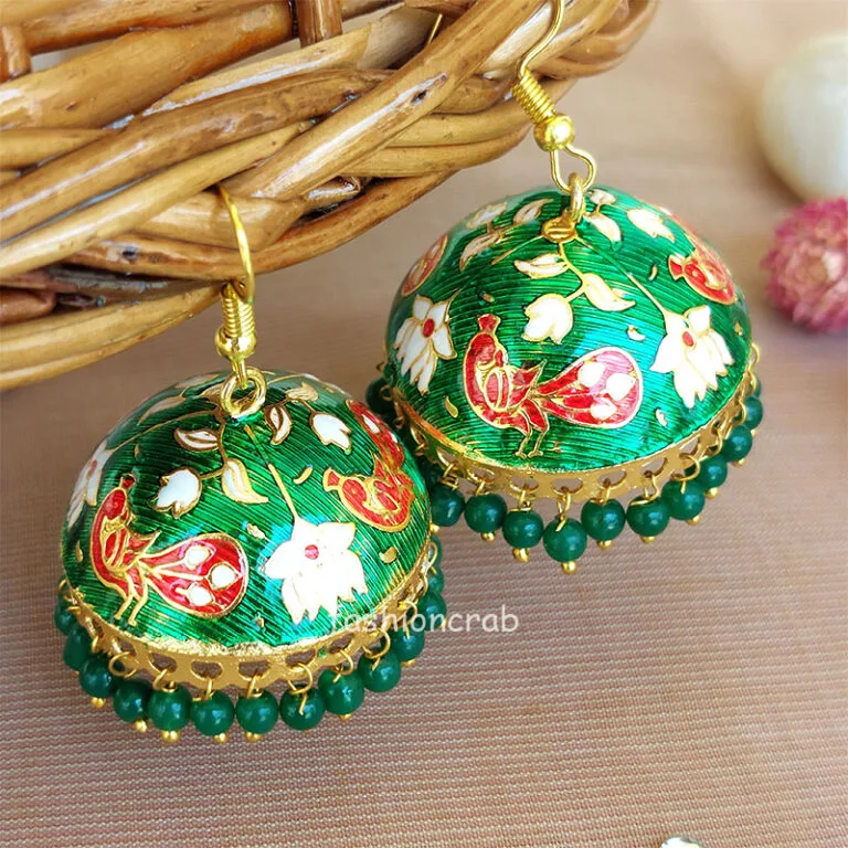 Traditional Peacock Jhumka Earrings for Women – Dark Green