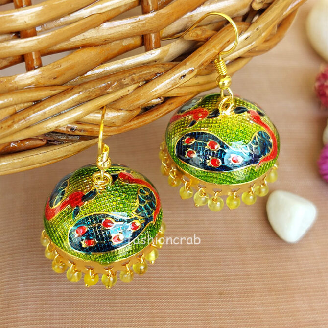 Traditional Peacock Jhumka Earrings for Women – Lime Green Traditional Peacock Jhumka Earrings for Women – Lime Green
