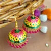 Yellow Pink Pearl Indian Jhumka Earrings