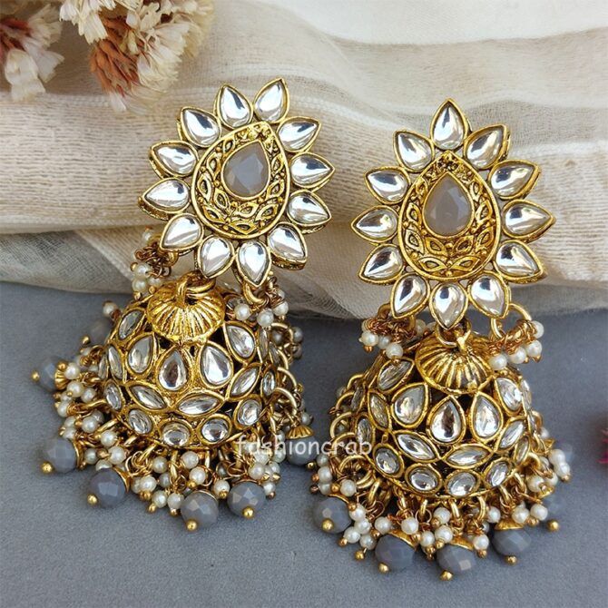 Adaa Jhumka Earrings - Grey