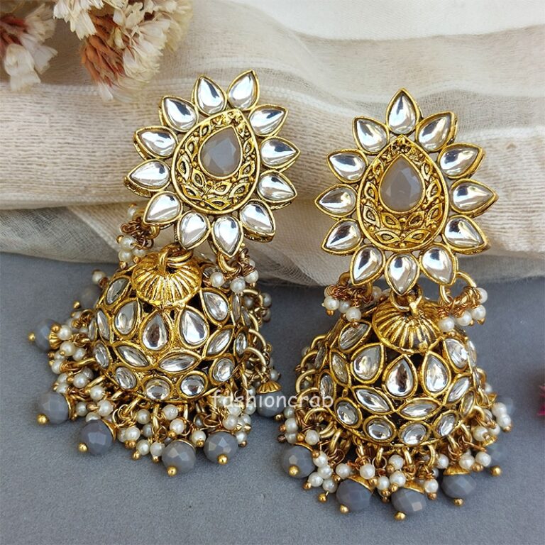 Adaa Jhumka Earrings - Grey