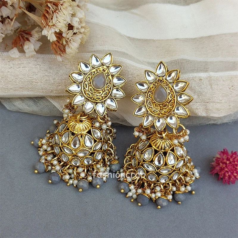 Adaa Jhumka Earrings - Grey