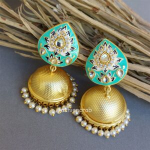 Alia Meenakari Jhumka - Sea Green