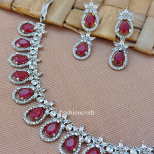 Pink American Diamond Necklace Set, Size: Free