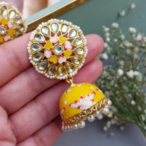 Hand Painted Meenakari Yellow Jhumka