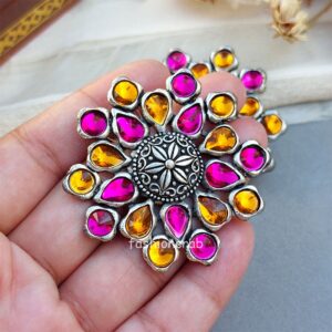 Pink Orange Oxidised Ear Studs for Women