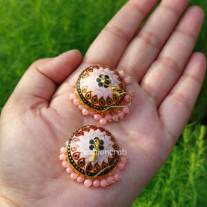 Traditional Pearl Jhumka Earrings - Pink Red