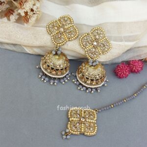 Aamna Maang Tikka with Earrings - Grey