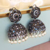 American Diamond Black Color Jhumka Earrings
