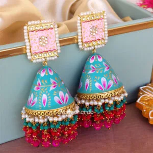 Big Mint Green Meenakari Pearl Jhumka Earring for Wedding