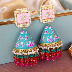 Big Mint Green Meenakari Pearl Jhumka Earring for Wedding