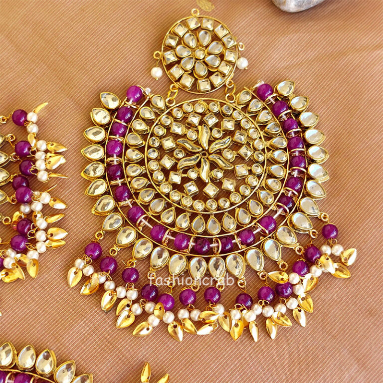 Big Punjabi Tikka Set with Earrings for Women - Purple