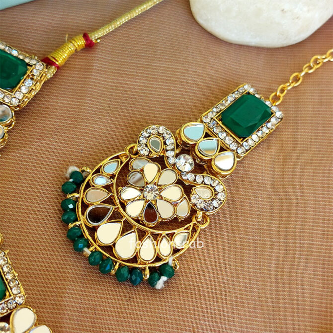 Green Pearl Mirror Choker Set for Women