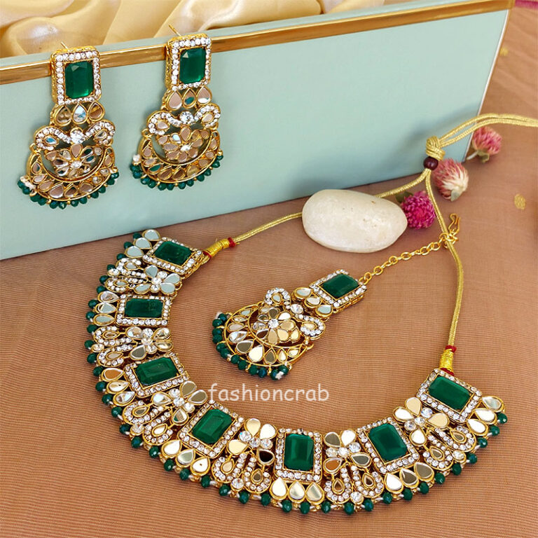 Green Pearl Mirror Choker Set for Women