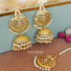 Multicolor Pearl Punjabi Maang Tikka Set with Jhumka