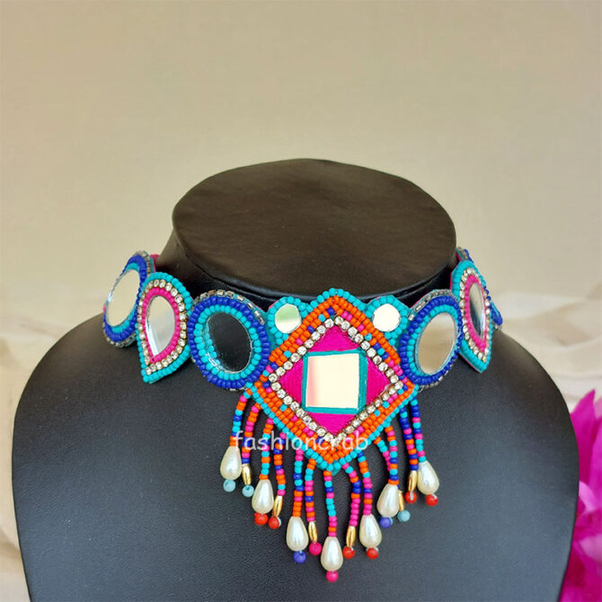 Multicolour Beads Western Choker Necklace for Girls-03 Multicolour Beads Western Choker Necklace for Girls