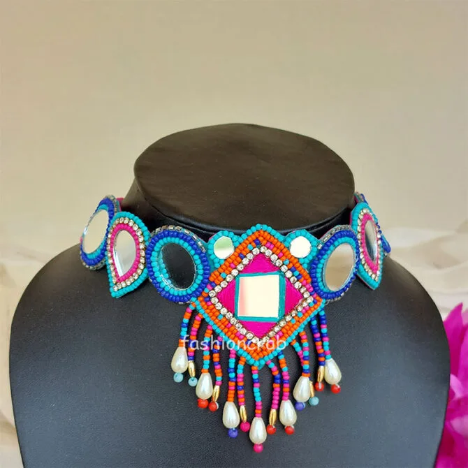 Multicolour Beads Western Choker Necklace for Girls-03 Multicolour Beads Western Choker Necklace for Girls