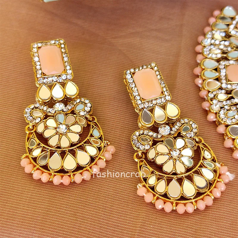 Peach Pearl Mirror Choker Set for Women