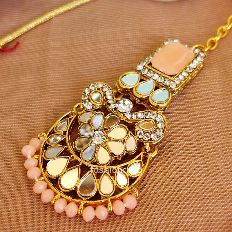 Peach Pearl Mirror Choker Set for Women