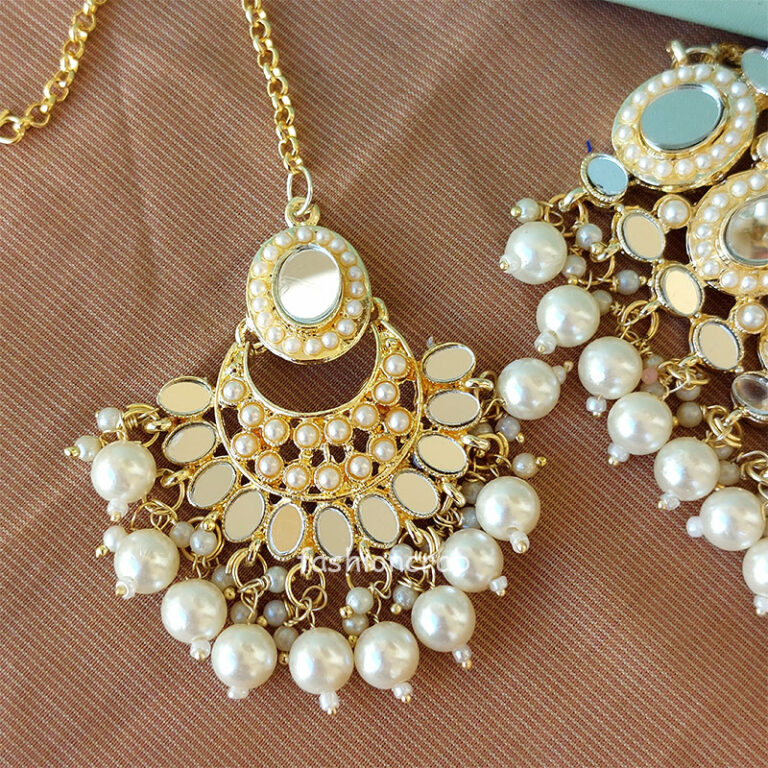 White Pearl Mirror Choker Set for Women