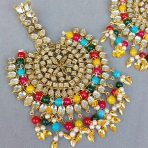 Big Punjabi Tikka Set with Earrings for Women - Multicolour