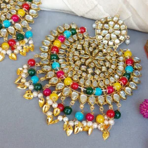 Big Punjabi Tikka Set with Earrings for Women - Multicolour