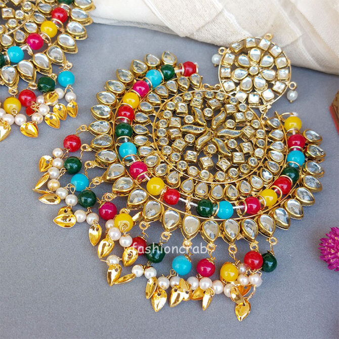 Big Punjabi Tikka Set with Earrings for Women - Multicolour