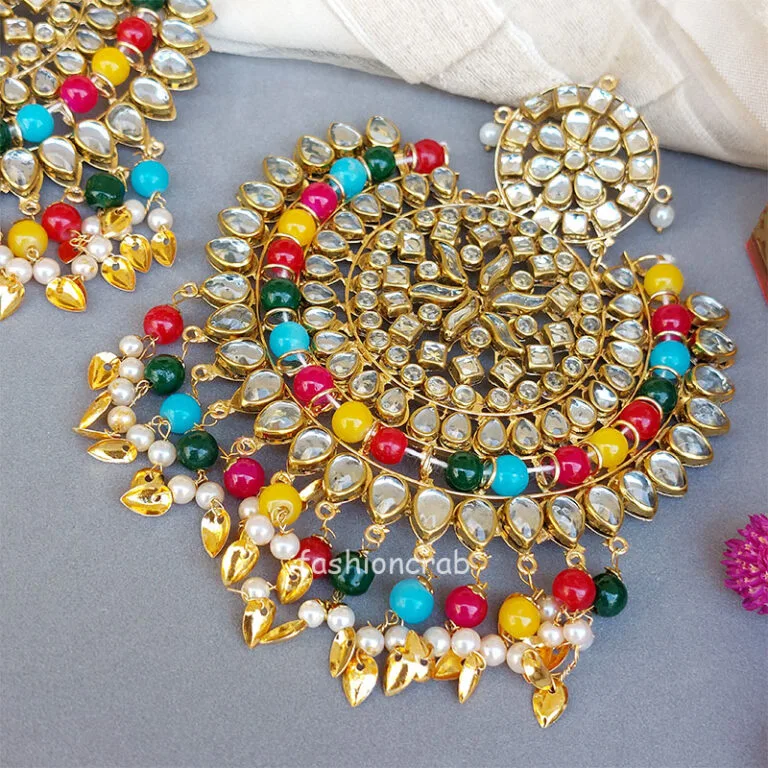 Big Punjabi Tikka Set with Earrings for Women - Multicolour