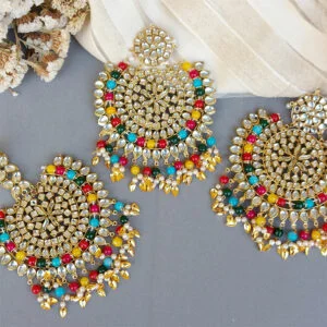 Big Punjabi Tikka Set with Earrings for Women - Multicolour