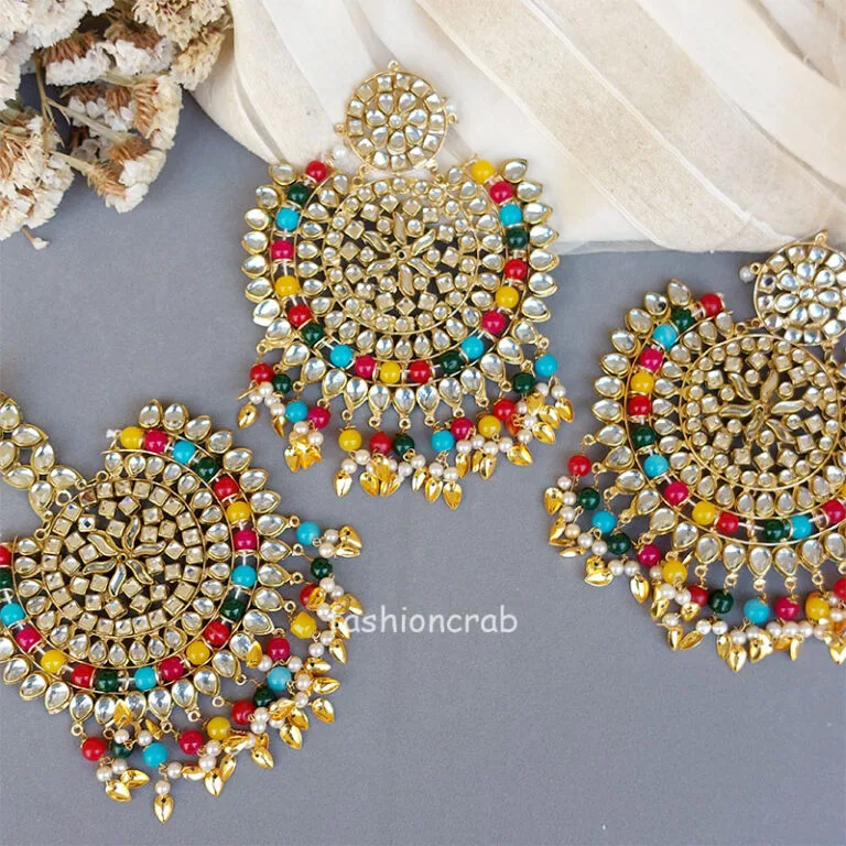 Big Punjabi Tikka Set with Earrings for Women - Multicolour