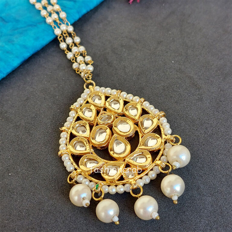 Ethnic Kundan Pearl Maangtikka for Bride
