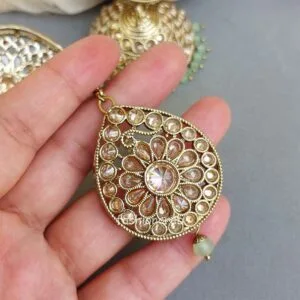 Hina Jhumka Earrings with Tikka - Green