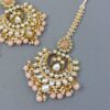 Kundan Maang Tikka with Earring for Peach Saree
