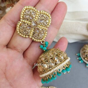 Aamna Maang Tikka with Earrings - Sea Green