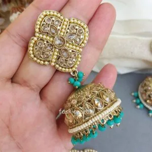 Aamna Maang Tikka with Earrings - Sea Green