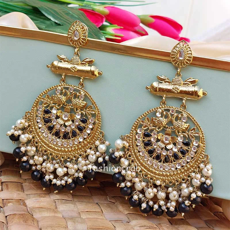 Black Pearl Long Chandbali Earring for Party