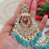 Blue Color Kundan Pearl Studded Chandbali Earrings-01 Blue Color Kundan Pearl Studded Chandbali Earrings