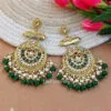 Dark Green Pearl Long Chandbali Earring for Party