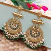 Dark Green Pearl Long Chandbali Earring for Party Dark Green Pearl Long Chandbali Earring for Party