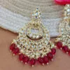Dark Pink Color Kundan Pearl Studded Chandbali Earrings-01 Dark Pink Color Kundan Pearl Studded Chandbali Earrings