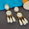 Gold Toned Long Pearl Drop Earrings-01 Gold Toned Long Pearl Drop Earrings