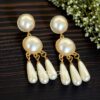 Gold Toned Long Pearl Drop Earrings