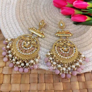 Light Lavender Pearl Long Chandbali Earring for Party