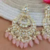 Light Pink Color Kundan Pearl Studded Chandbali Earrings