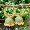 Mint Green Colour Heavy Jhumka Bali for Saree-01 Mint Green Colour Heavy Jhumka Bali for Saree