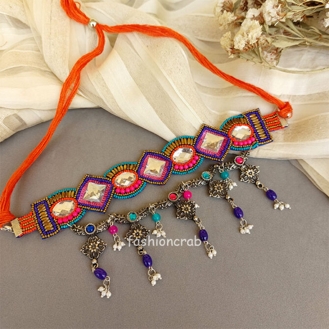 Oxidised Silver Handcrafted Afghan Choker Necklace-02 Oxidised Silver Handcrafted Afghan Choker Necklace
