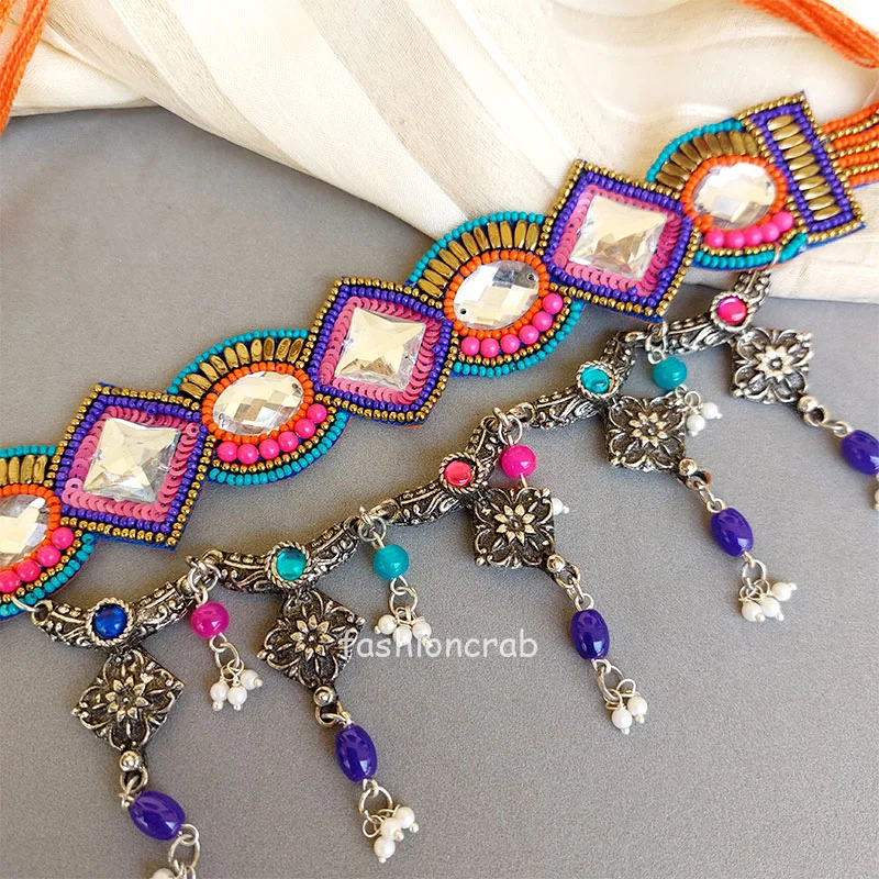 Oxidised Silver Handcrafted Afghan Choker Necklace